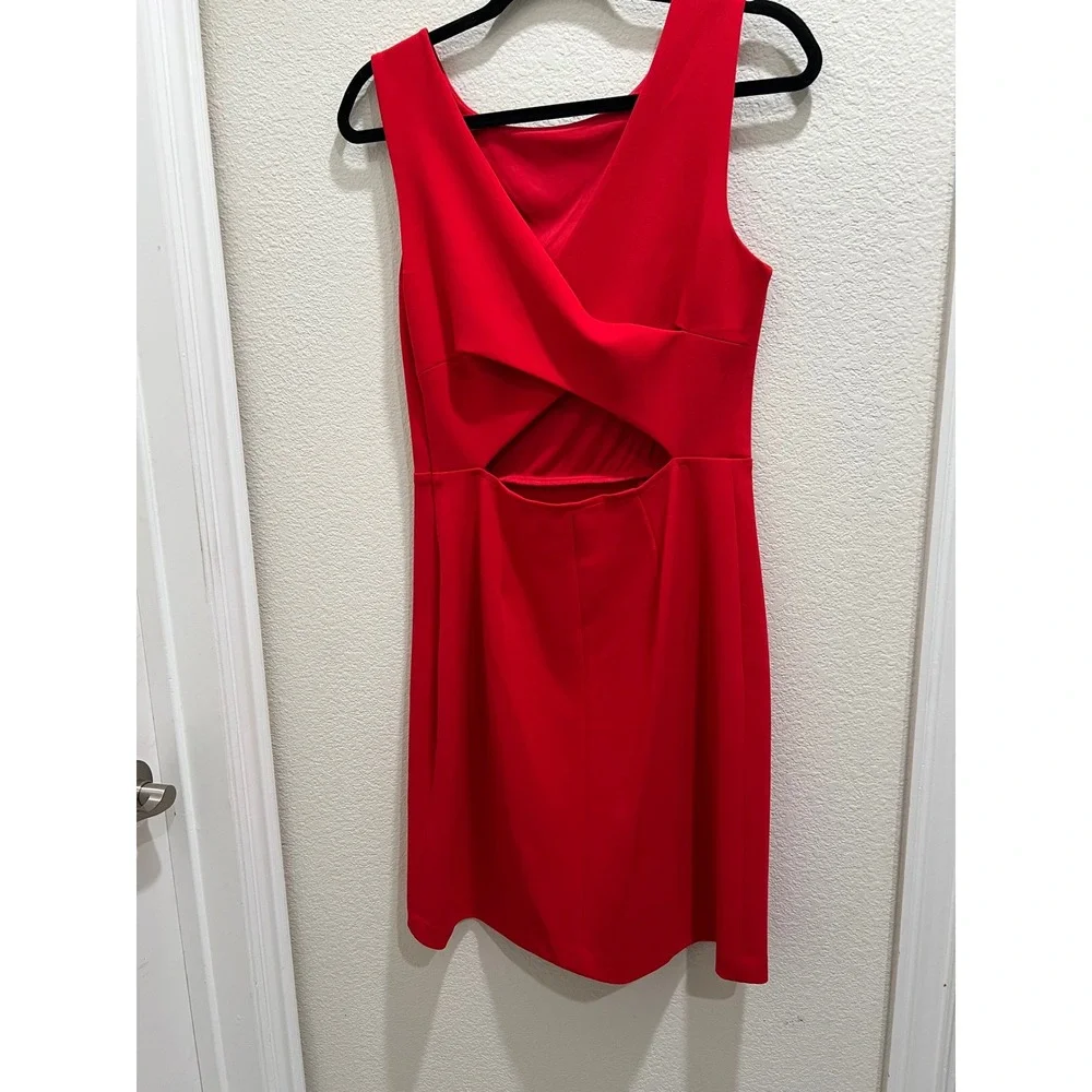 Betsey Johnson Red Sleeveless‎ Scuba Dress  Criss Cross Back Cut out Size 8
